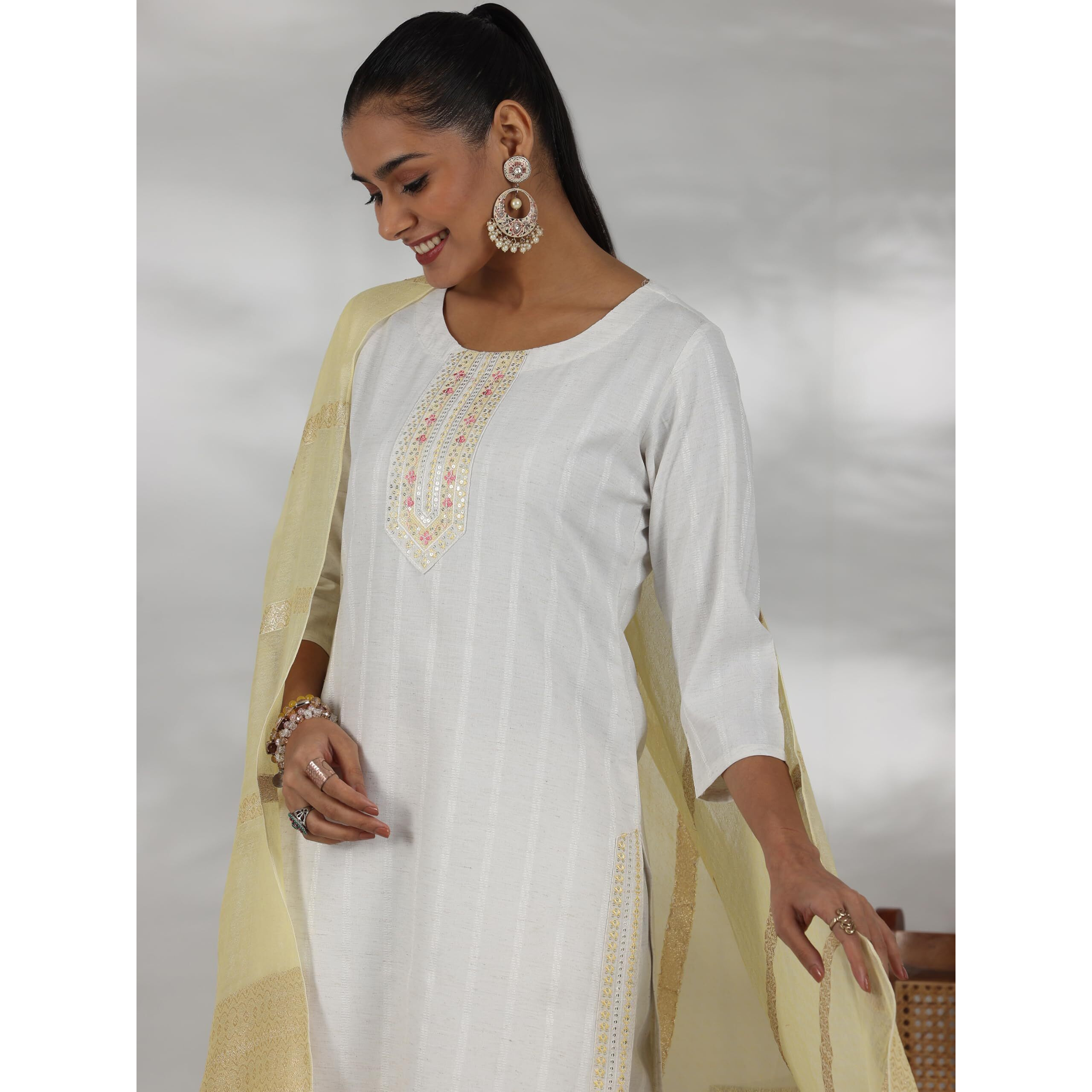 Libas Women's Cotton Blend Kurta Set (27887_Off White