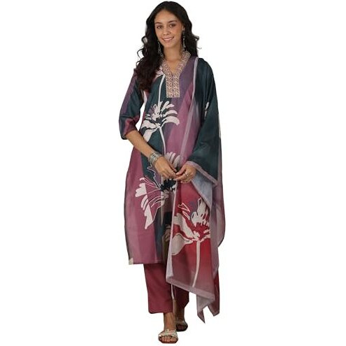 Libas Women's Cotton Blend Kurta Set (48845_Mauve