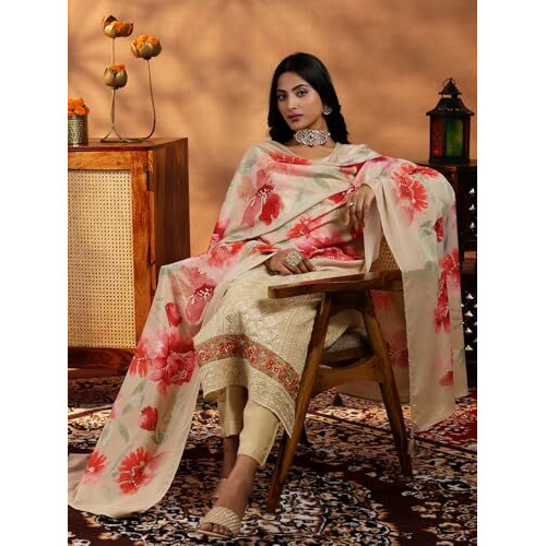 Libas Women's Georgette Kurta Set (48850_Beige