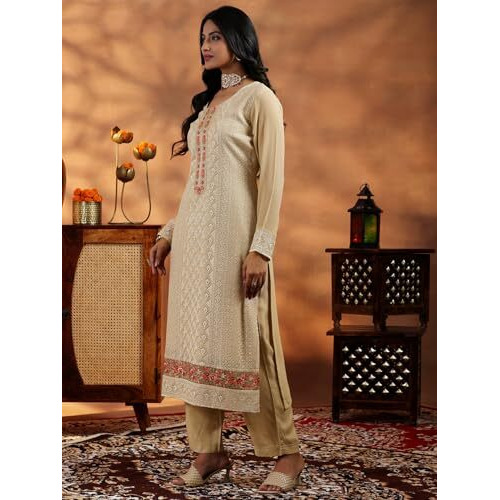 Libas Women's Georgette Kurta Set (48850_Beige