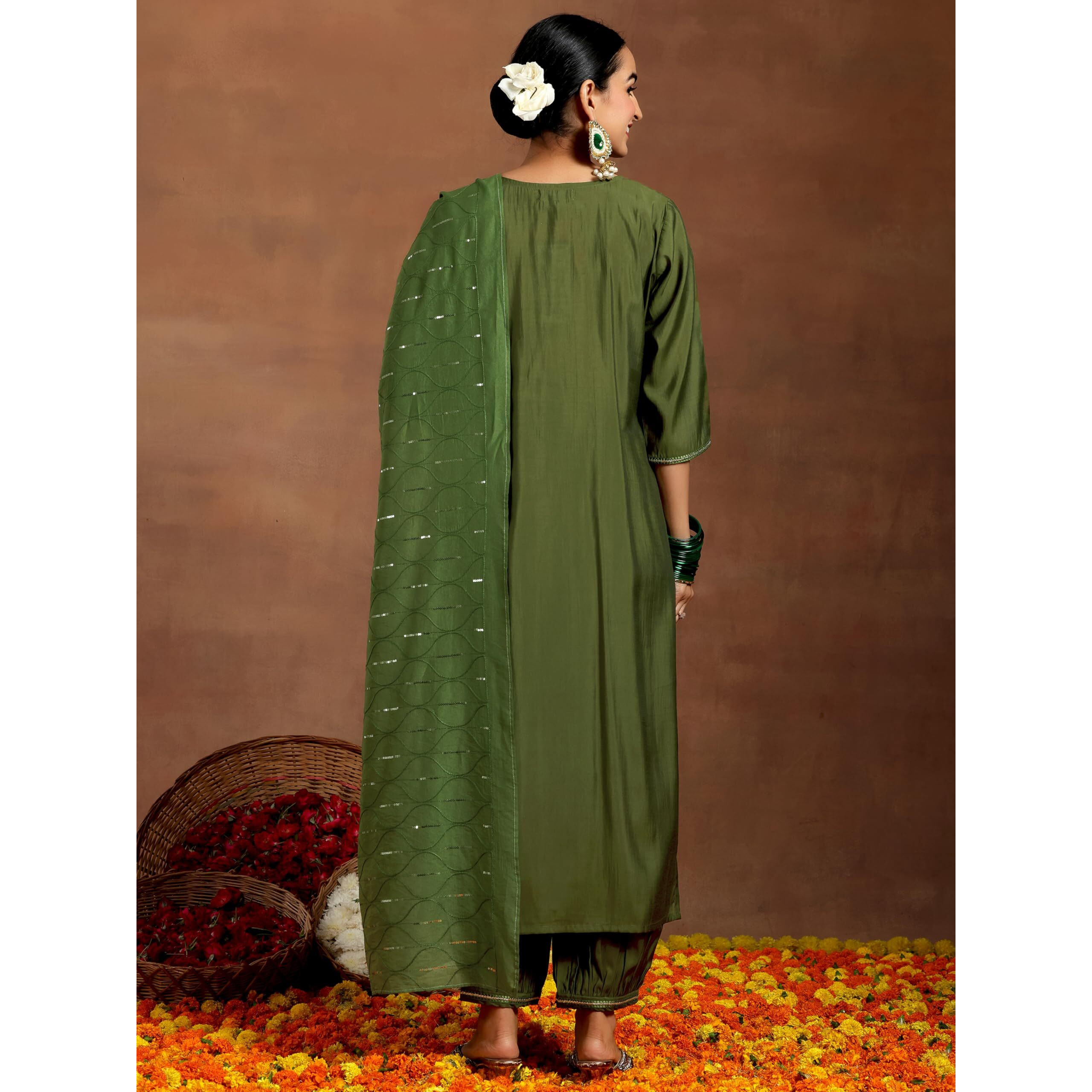Libas Women's Silk Blend Kurta Set (Gs947_Olive