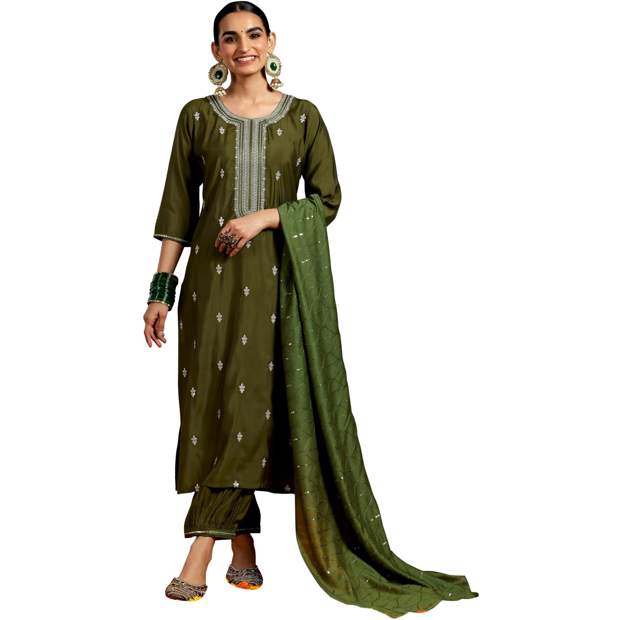 Libas Women's Silk Blend Kurta Set (Gs947_Olive