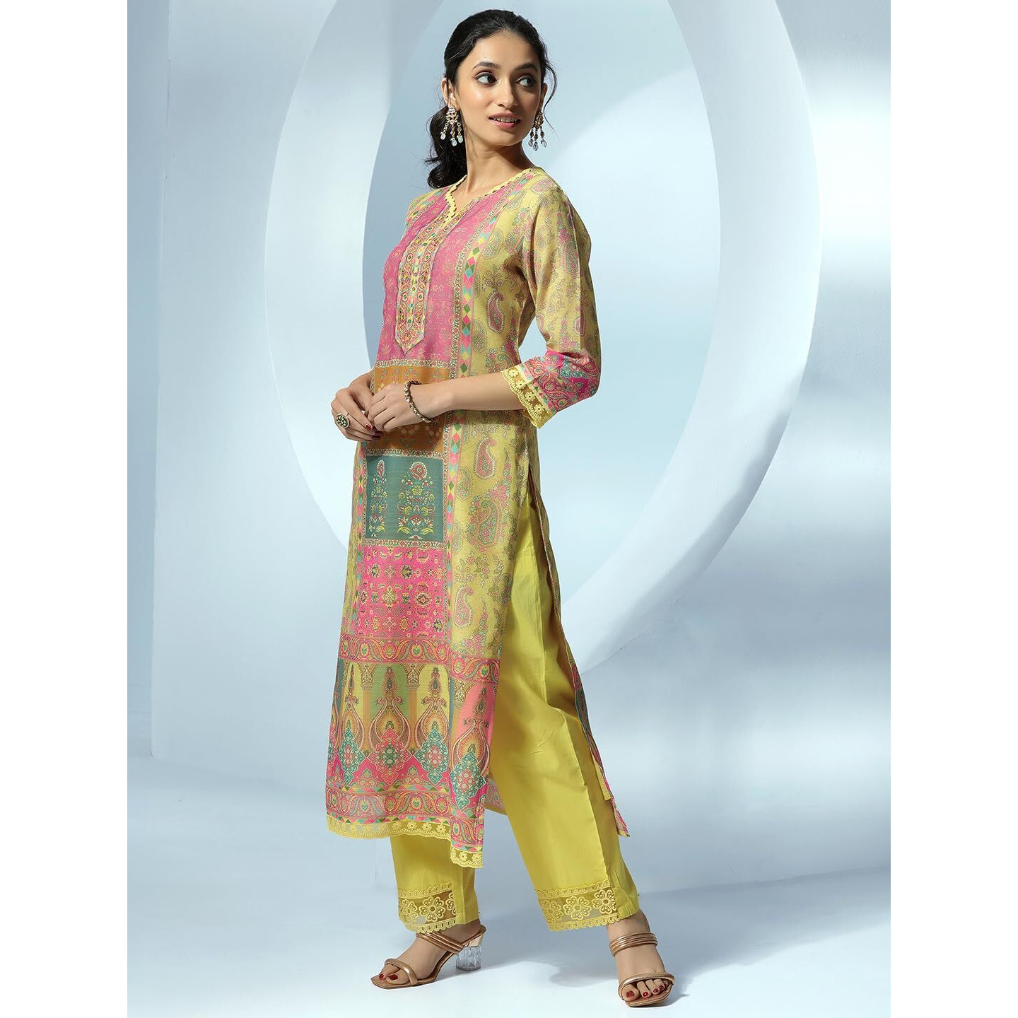Libas Women's Linen Kurta Sets (48864_Yellow_Xs)