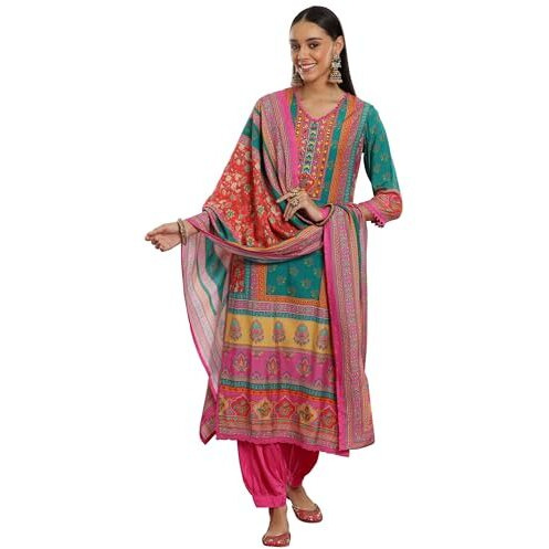 Libas Women's Silk Blend Kurta Sets (48871_Multi_S)