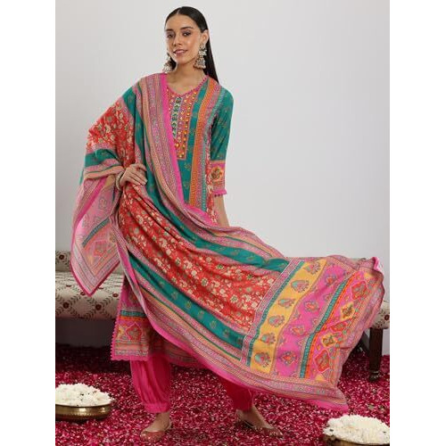 Libas Women's Silk Blend Kurta Sets (48871_Multi_S)