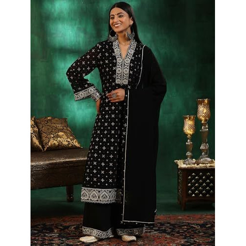 Libas Women's Georgette Kurta Sets (48872_Black_Xl)