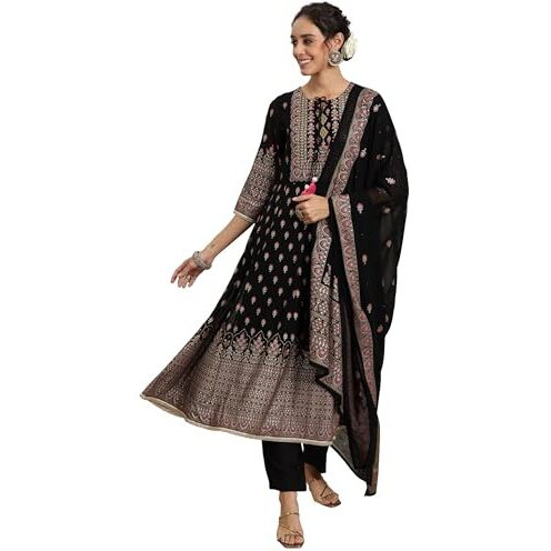 Libas Black Georgette Printed Kurta Sets For Women