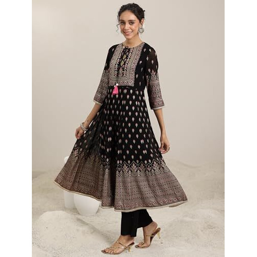 Libas Black Georgette Printed Kurta Sets For Women