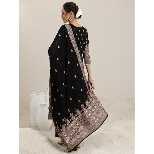 Libas Black Georgette Printed Kurta Sets For Women