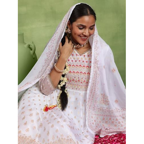 Libas Off White Organza Printed Kurta Sets For Women