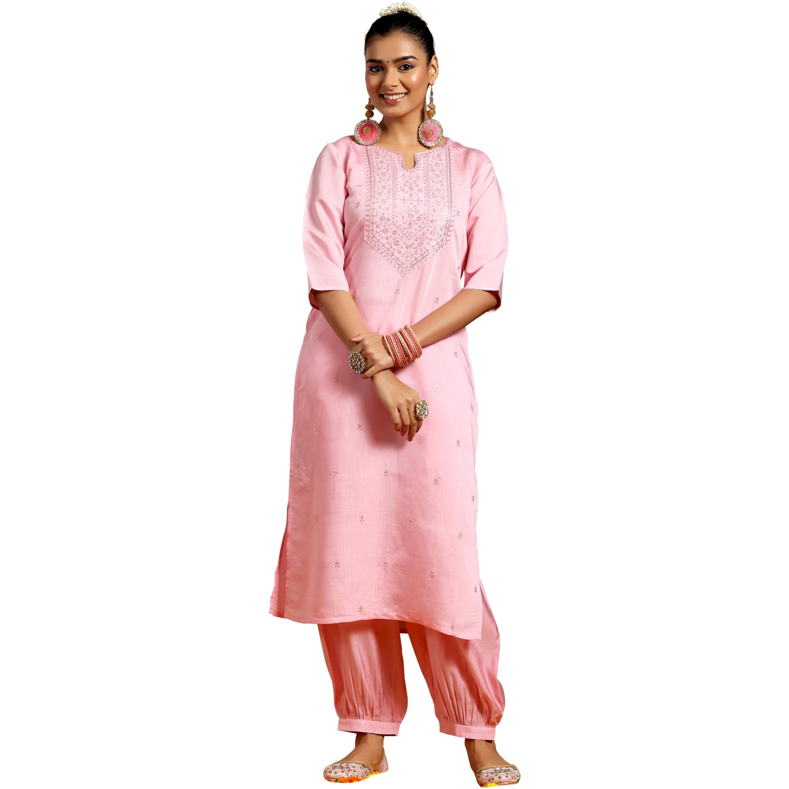 Libas Women's Silk Blend Embroidered Kurta Set (Gs955_Pink