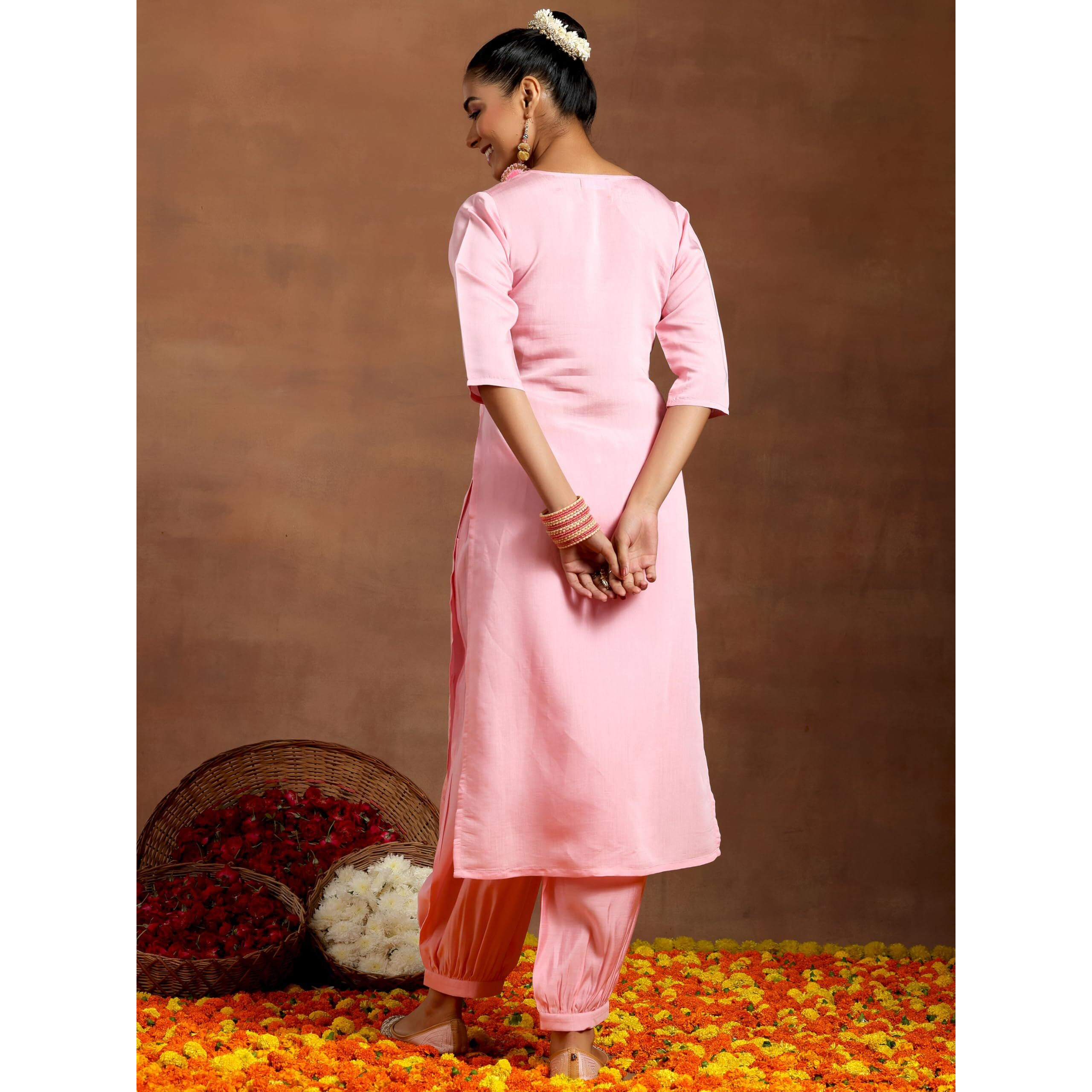 Libas Women's Silk Blend Embroidered Kurta Set (Gs955_Pink