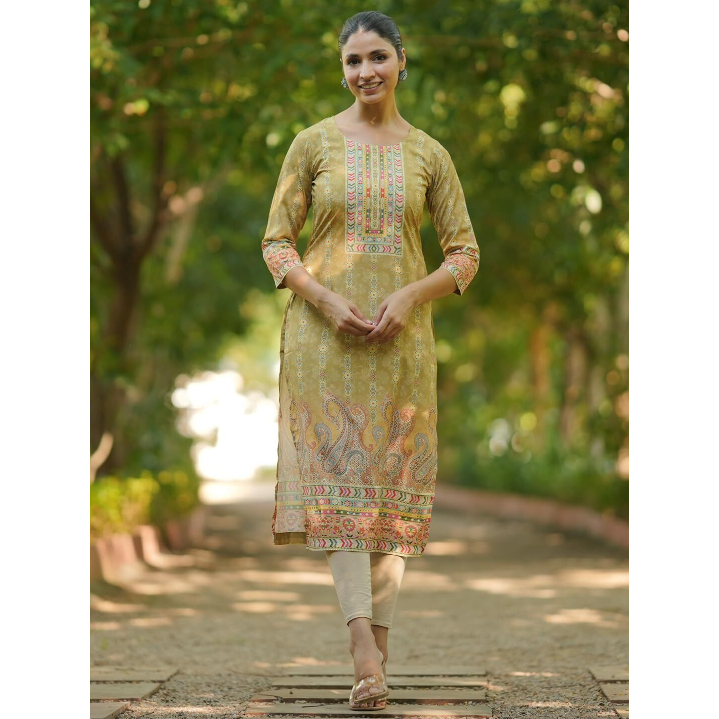 Libas Women's Crepe Printed Straight Kurtas (29242O_Mustard