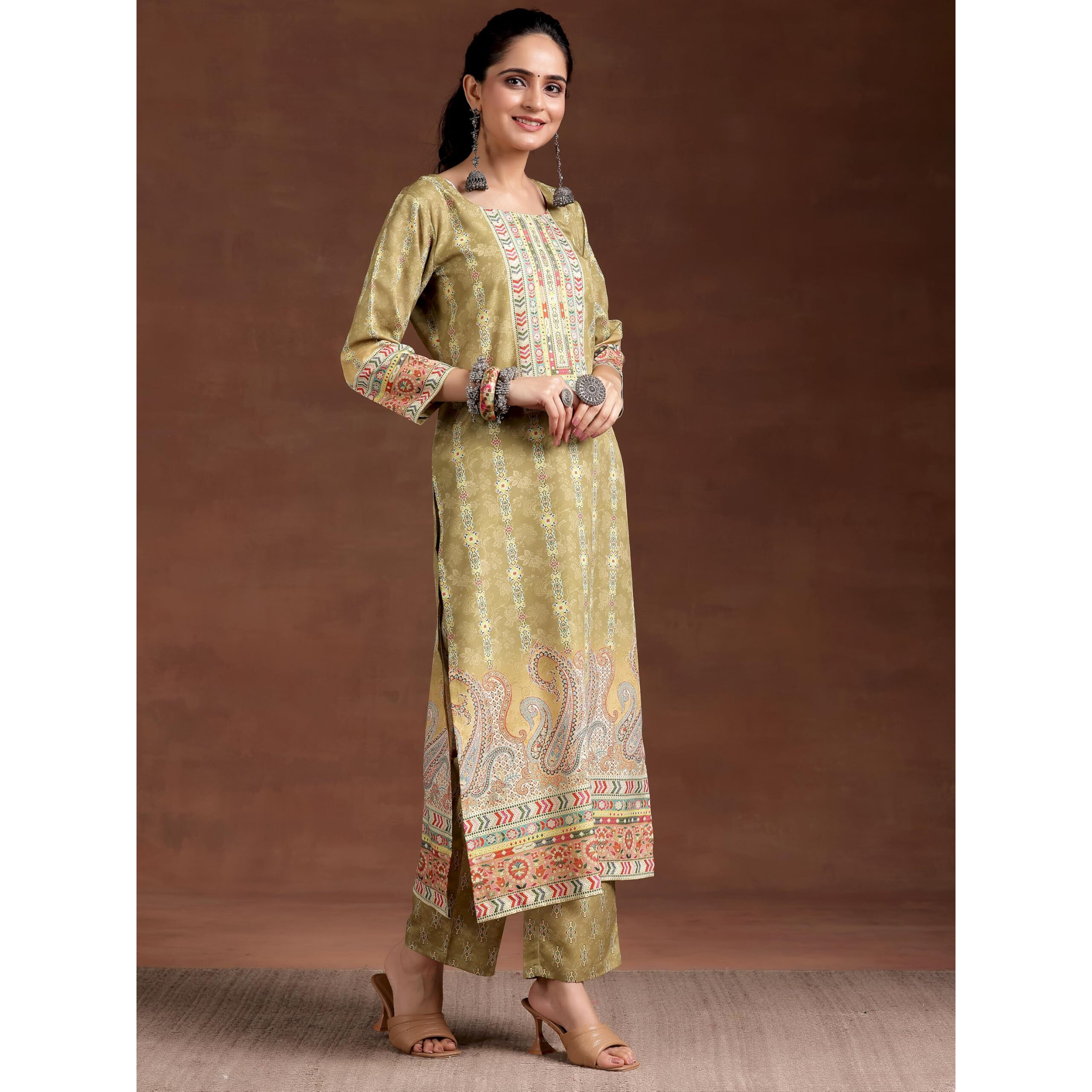 Libas Women's Crepe Printed Straight Kurtas (29242O_Mustard