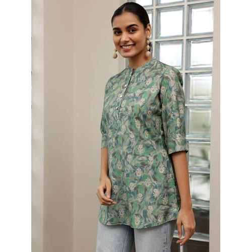 Libas Women's Silk Blend Printed Straight Kurtis (58160O_Green
