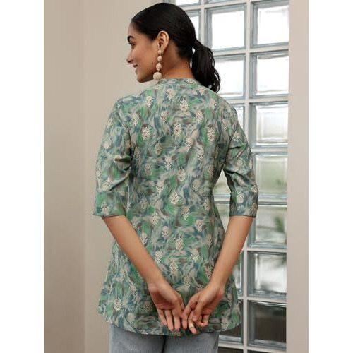 Libas Women's Silk Blend Printed Straight Kurtis (58160O_Green