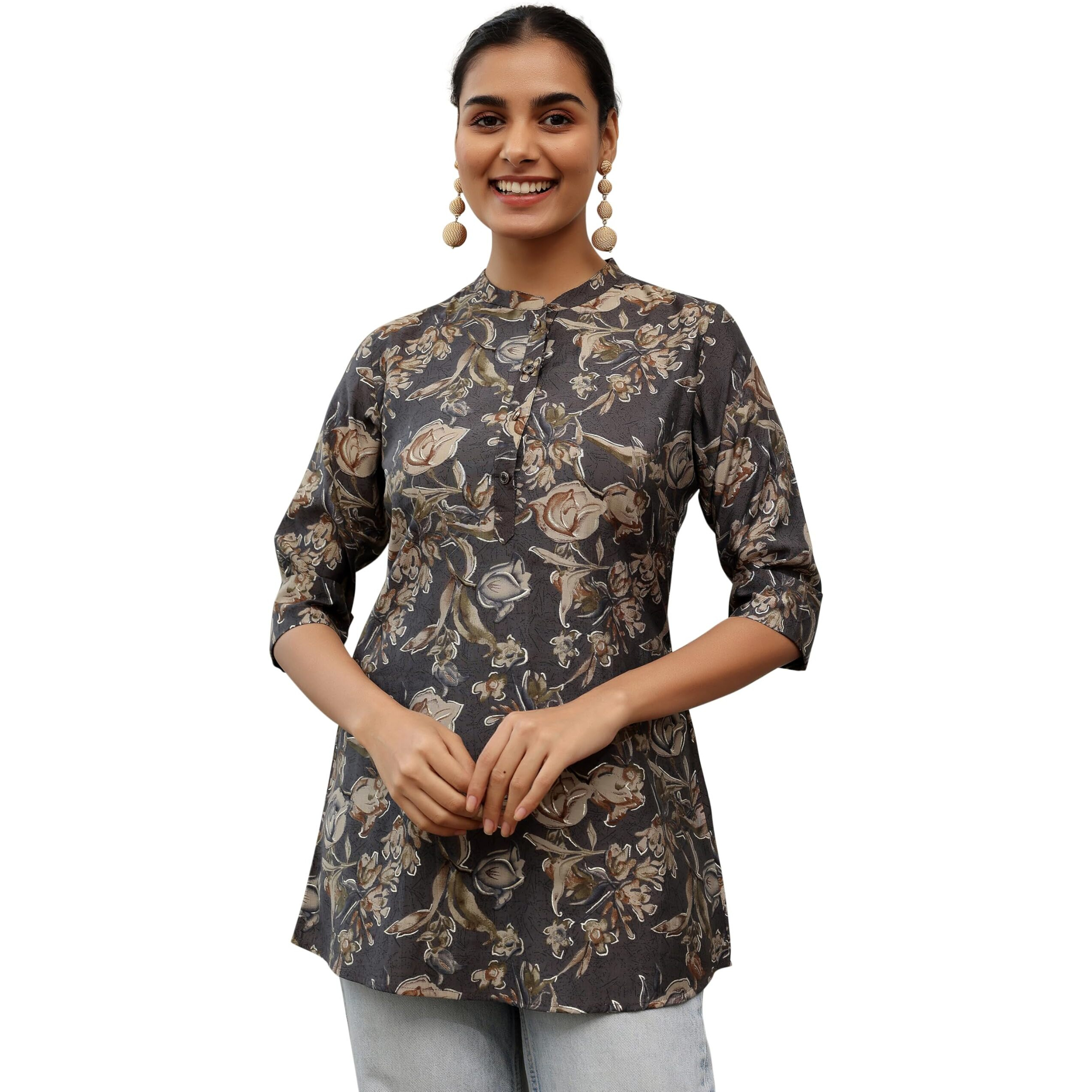 Libas Women's Silk Blend Printed Straight Kurtis (58162O_Grey