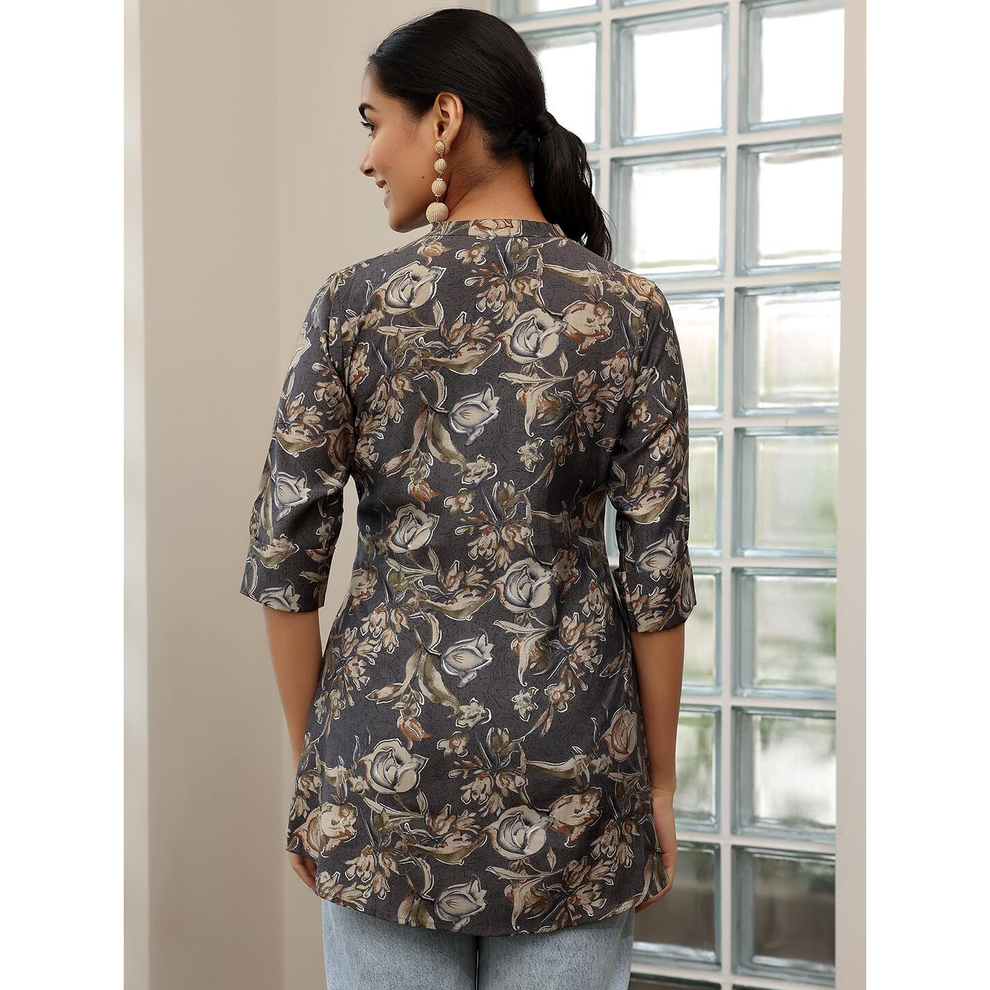 Libas Women's Silk Blend Printed Straight Kurtis (58162O_Grey