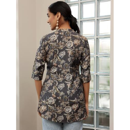 Libas Women's Silk Blend Printed Straight Kurtis (58162O_Grey