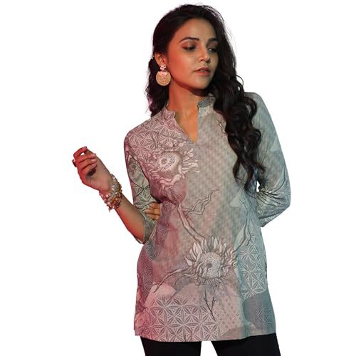 Libas Women's Linen Floral Straight Kurti (58166_Off White