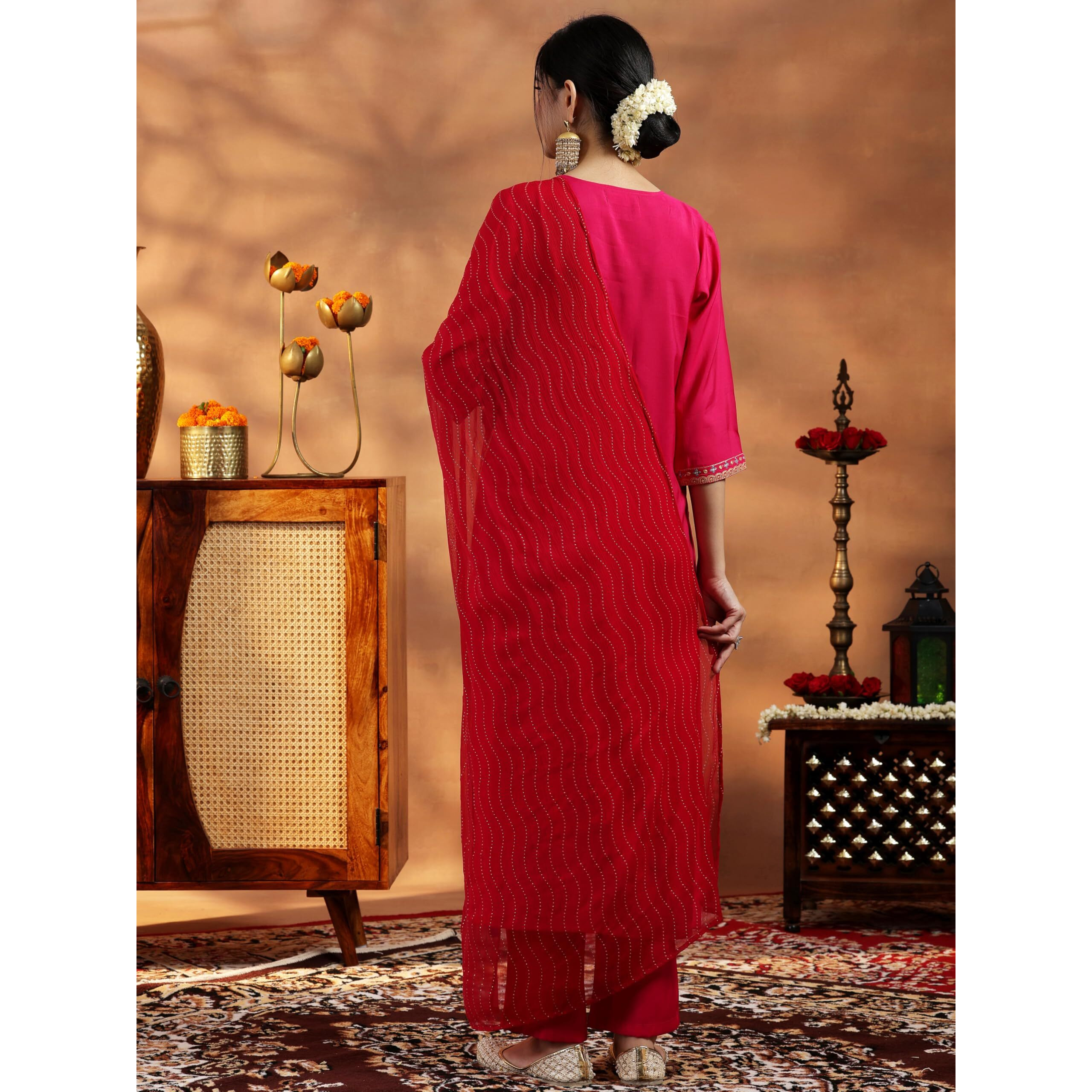 Libas Women's Silk Blend Kurta Sets (36851O_Pink_Xl)