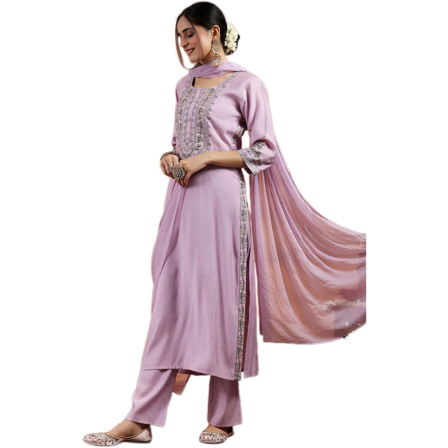 Libas Women's Silk Blend Kurta Sets (36852O_Lavender_M)