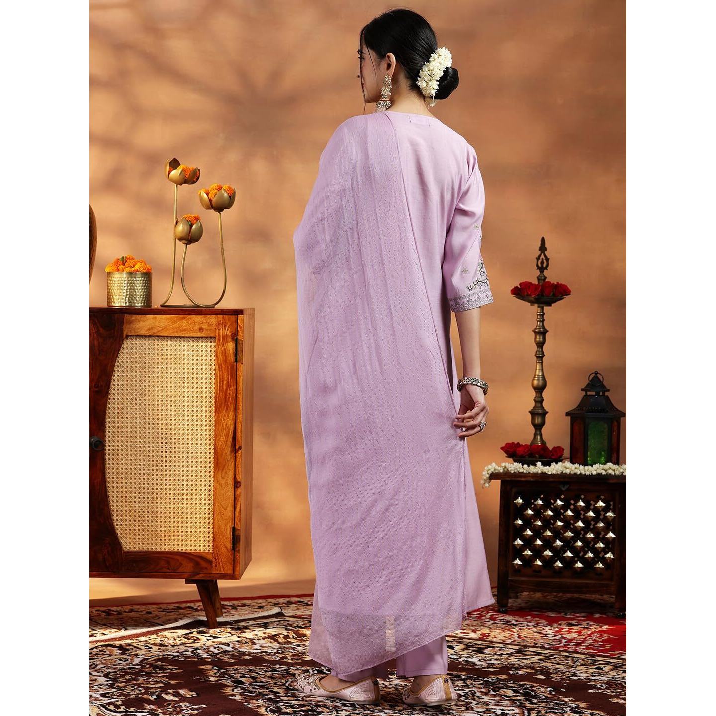 Libas Women's Silk Blend Kurta Sets (36852O_Lavender_M)