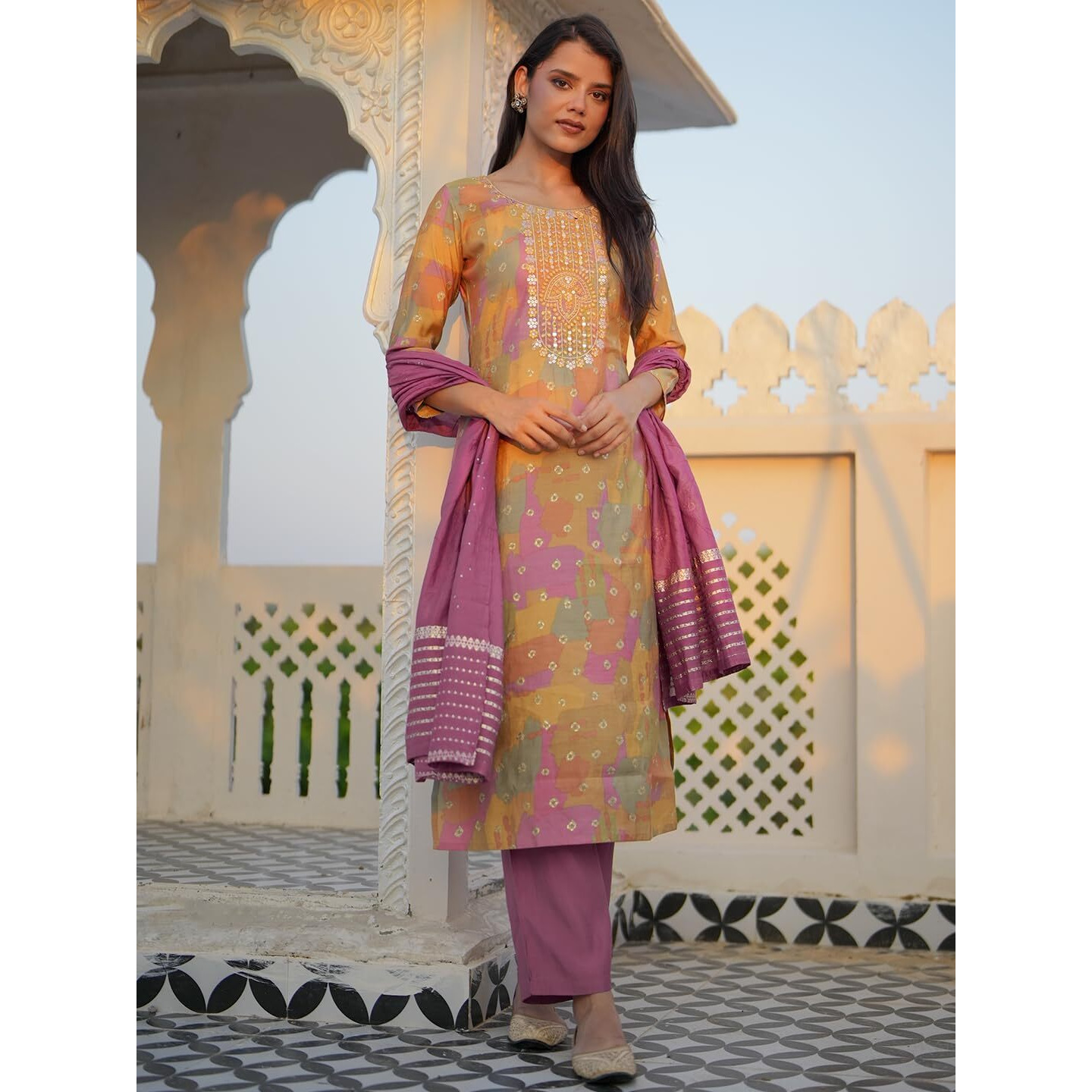 Libas Women's Silk Blend Kurta Set (27895_Multicolor