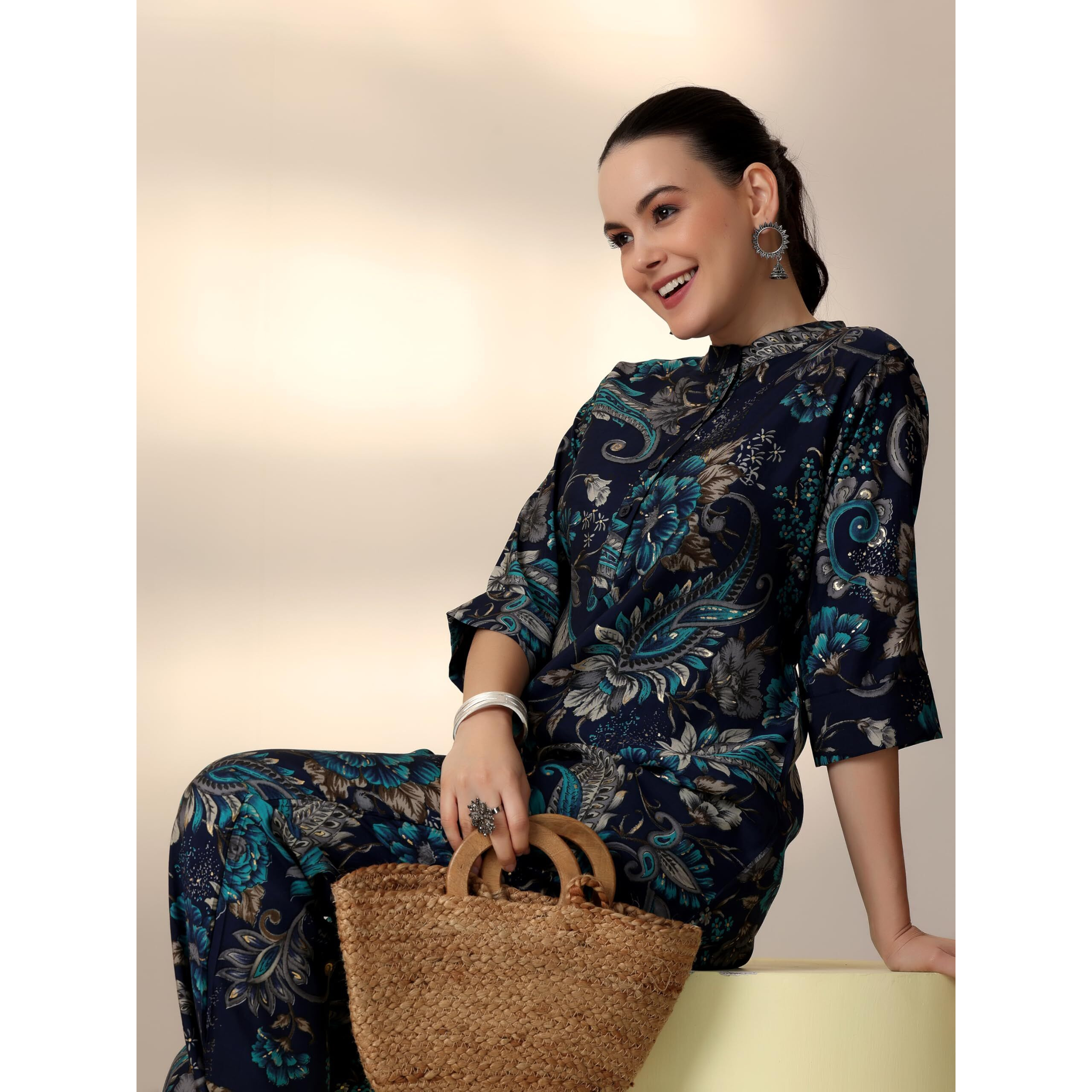 Libas Womens Printed Silk Blend Co-Ord Set For Women