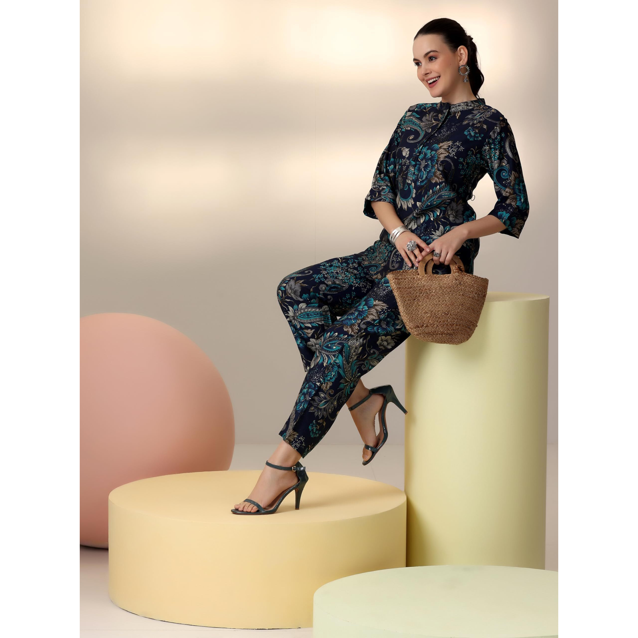 Libas Womens Printed Silk Blend Co-Ord Set For Women