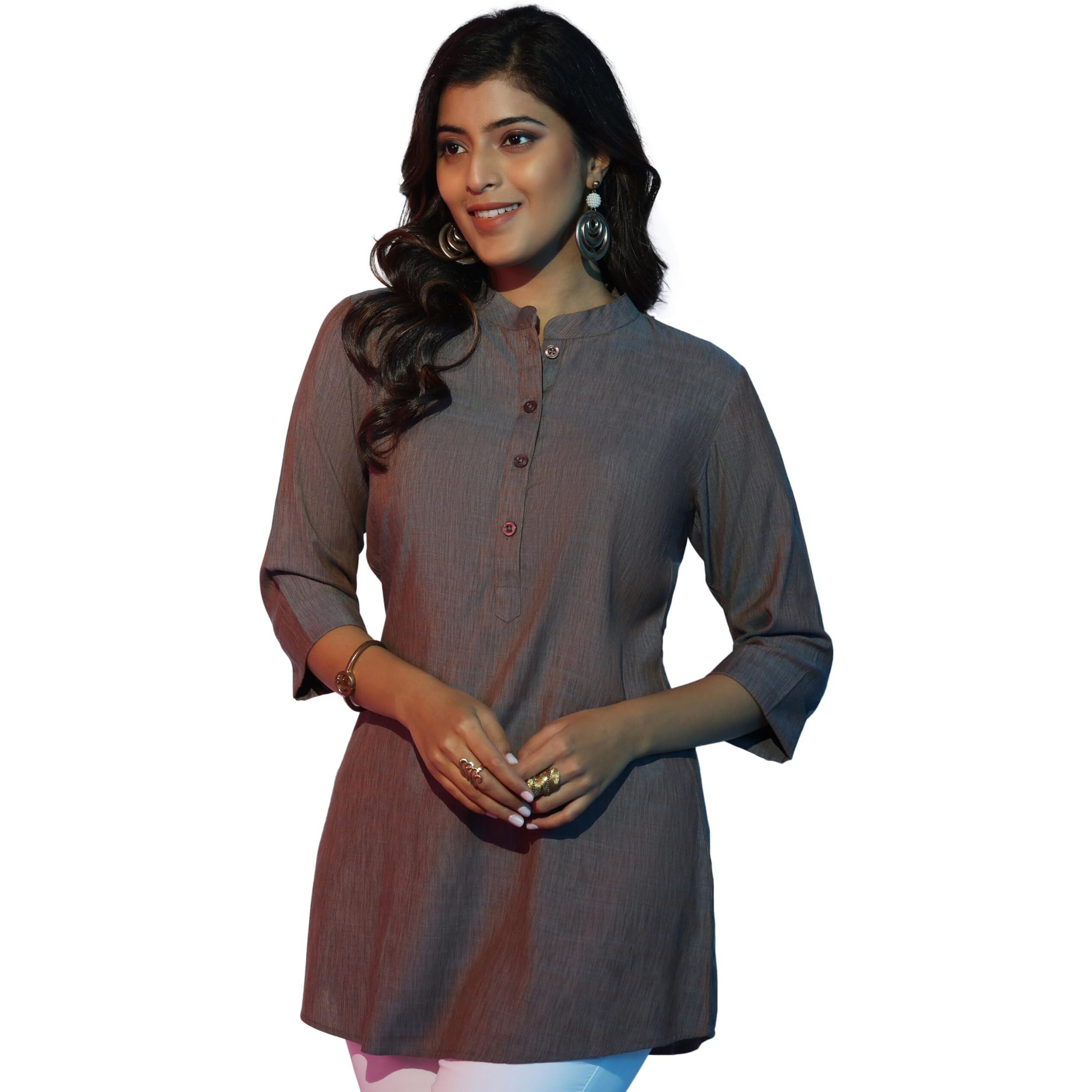Libas Women's Cotton Blend Solid Straight Kurti (58188_Grey
