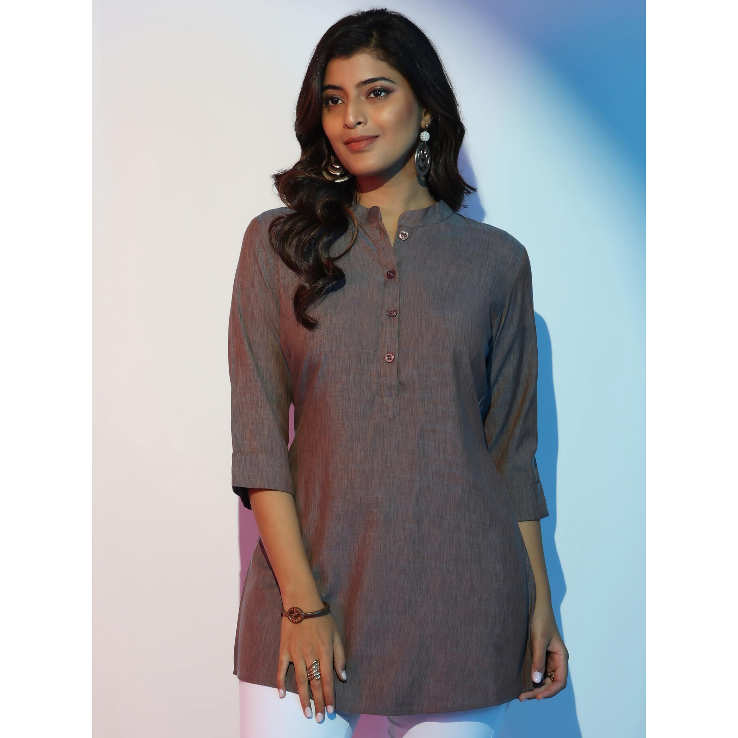 Libas Women's Cotton Blend Solid Straight Kurti (58188_Grey