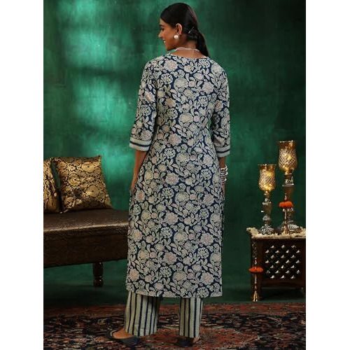 Libas Womens Printed Cotton Straight Kurta With Trousers