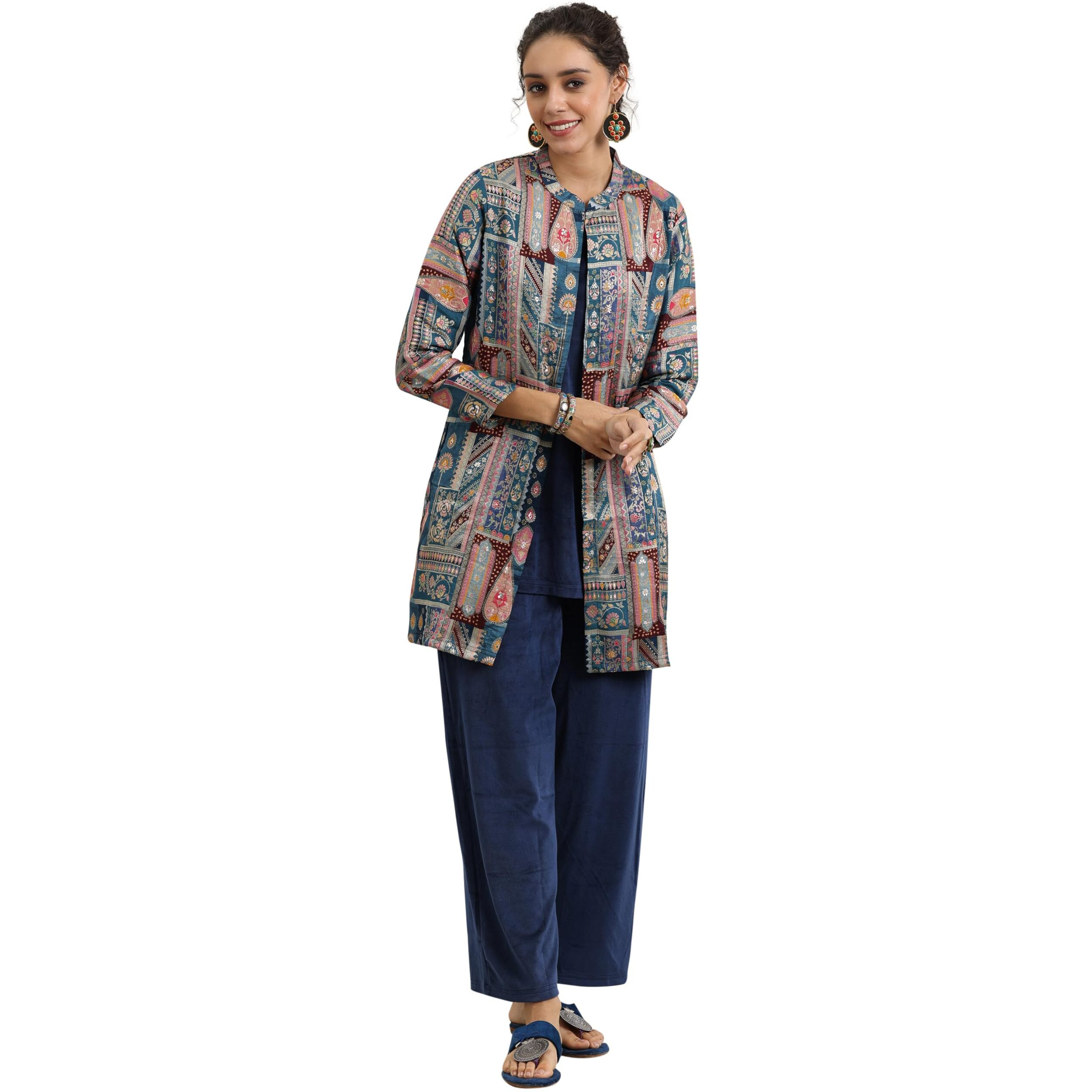 Libas Women's Velvet Co Ord Set (49033W_Blue