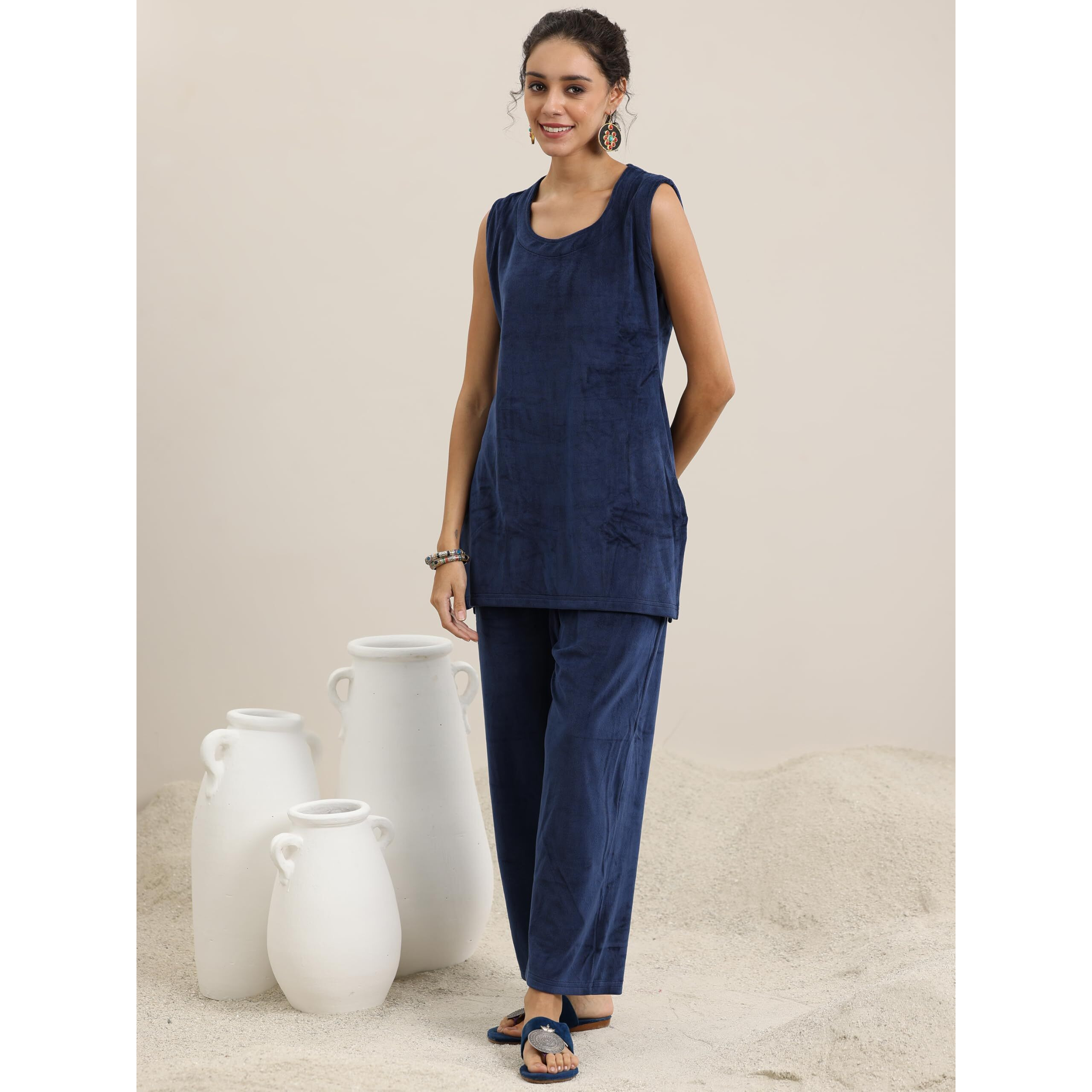 Libas Women's Velvet Co Ord Set (49033W_Blue