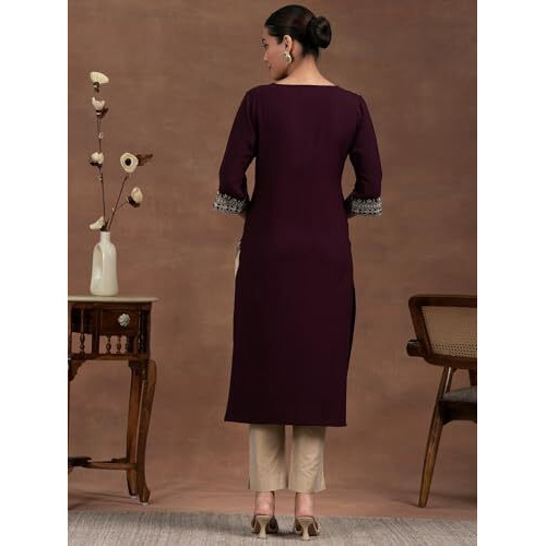 Libas Women's Viscose Embroidered Regular Kurta (29247 Burgundy