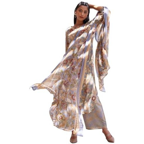 Libas Womens Printed Silk Blend Straight Kurta With Palazzos And Dupatta