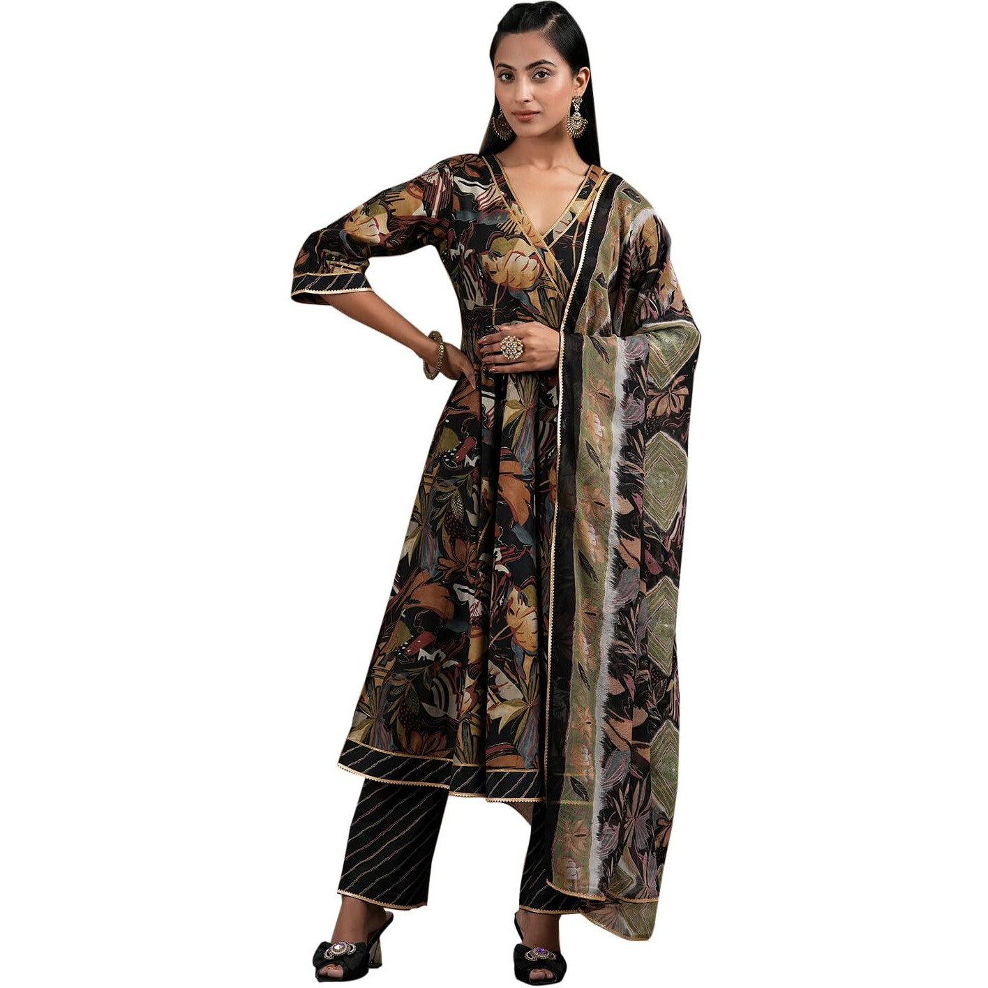 Libas Black Silk Blend Printed Kurta Sets For Women