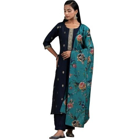 Libas Women's Silk Blend Printed Kurta Set (36892 Blue