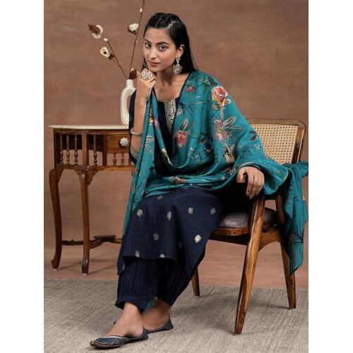 Libas Women's Silk Blend Printed Kurta Set (36892 Blue