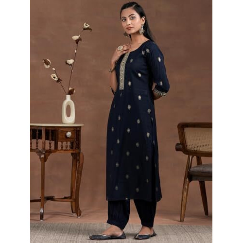 Libas Women's Silk Blend Printed Kurta Set (36892 Blue