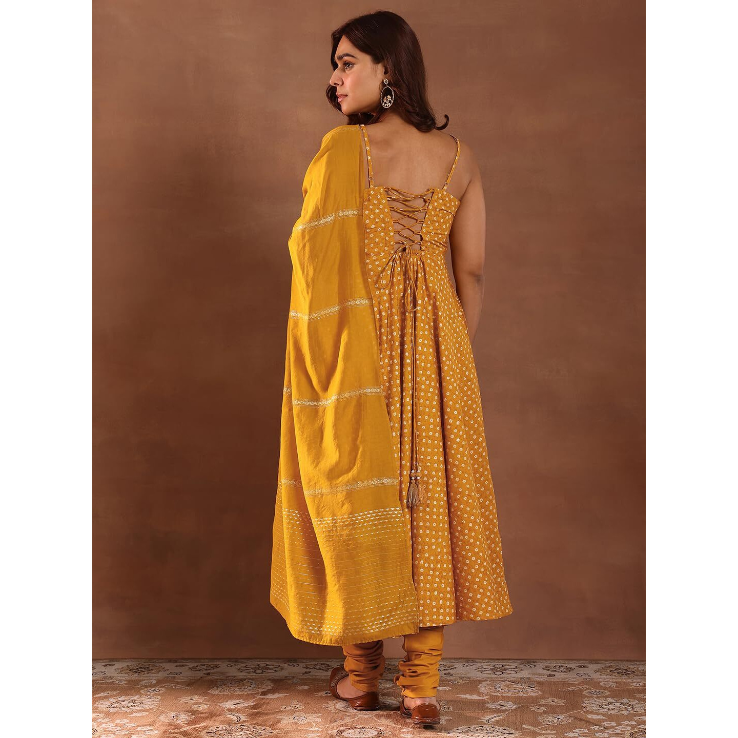 Libas Women's Rayon Bandhani Kurta Set (36896 Mustard
