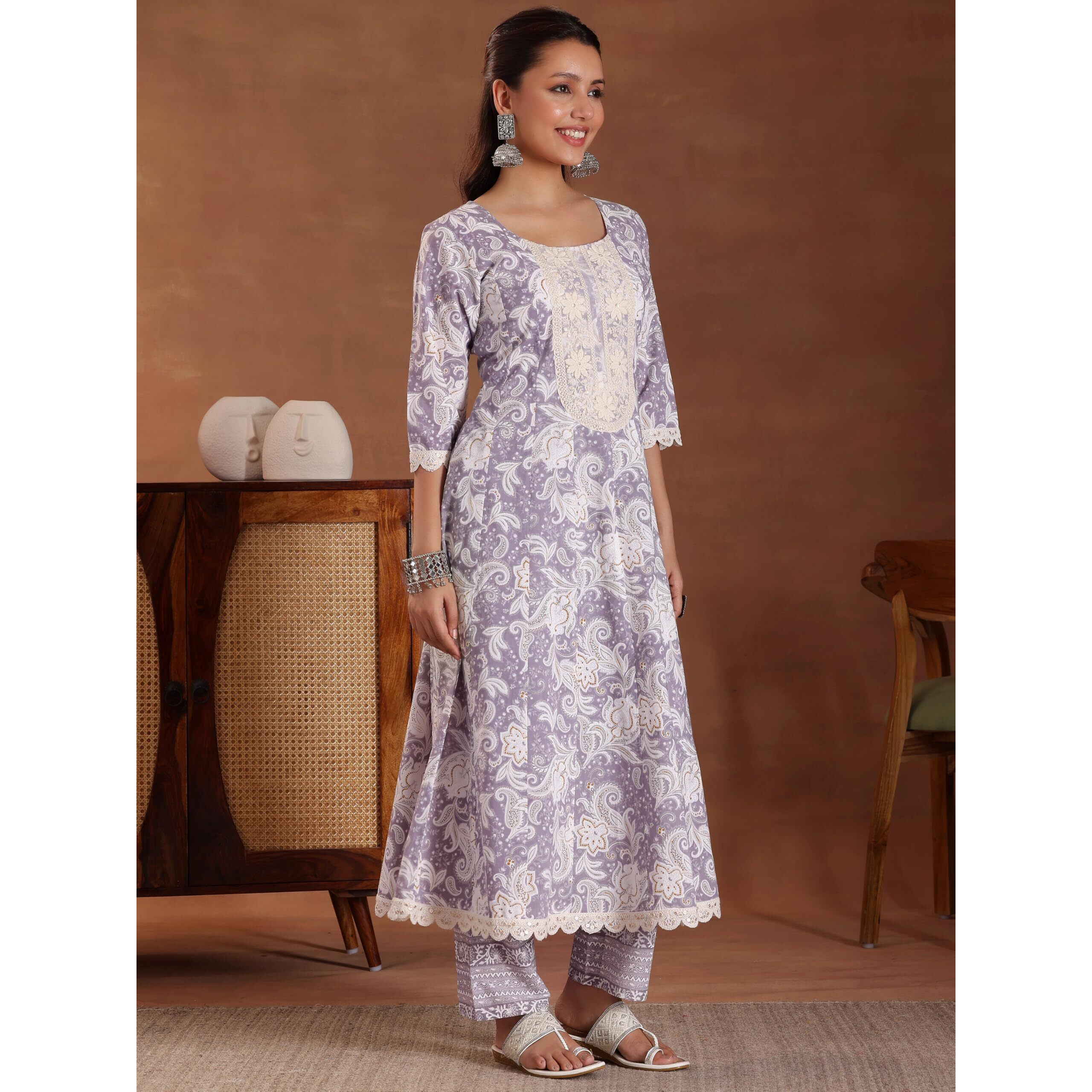 Libas Mauve Pure Cotton Printed Kurta Sets For Women