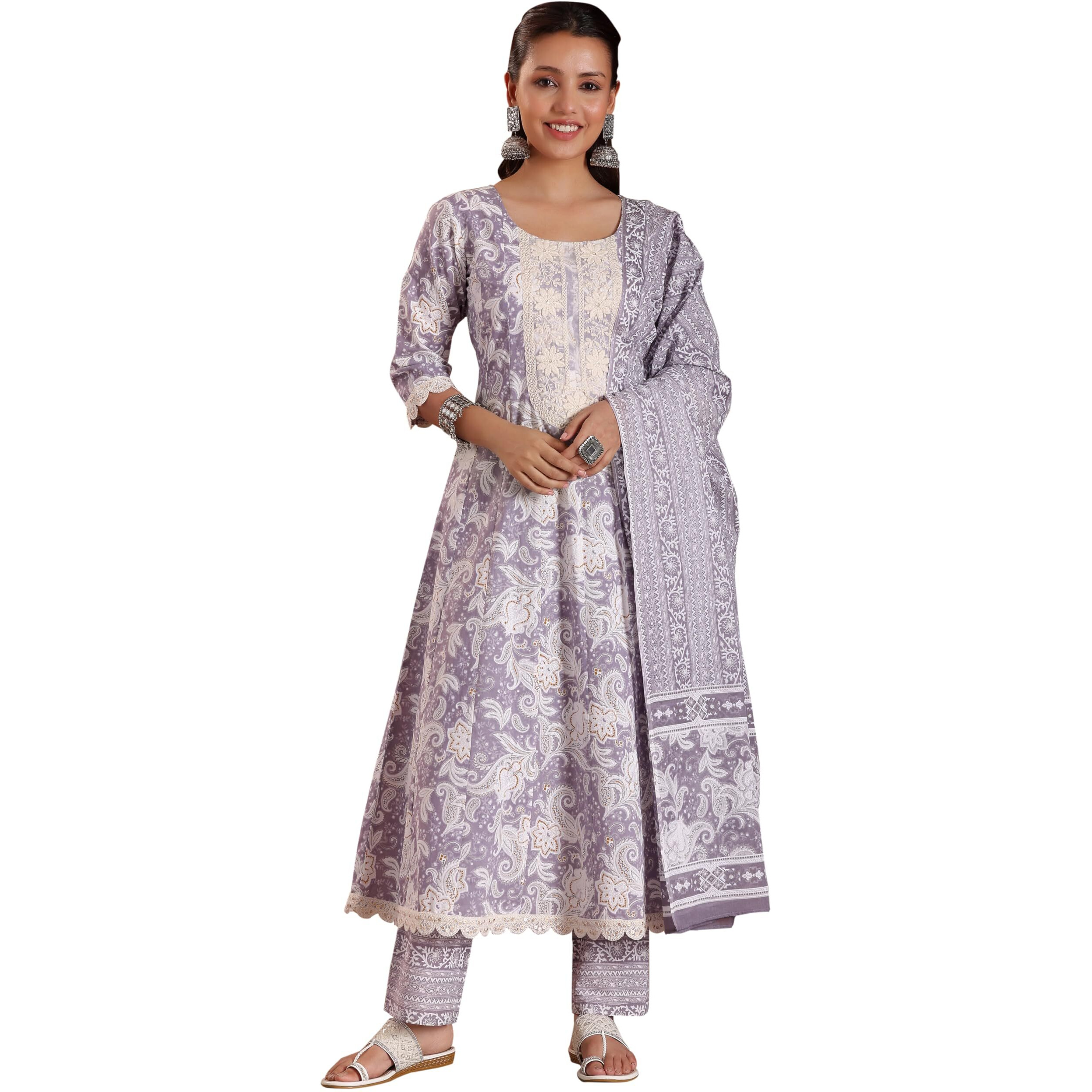 Libas Mauve Pure Cotton Printed Kurta Sets For Women