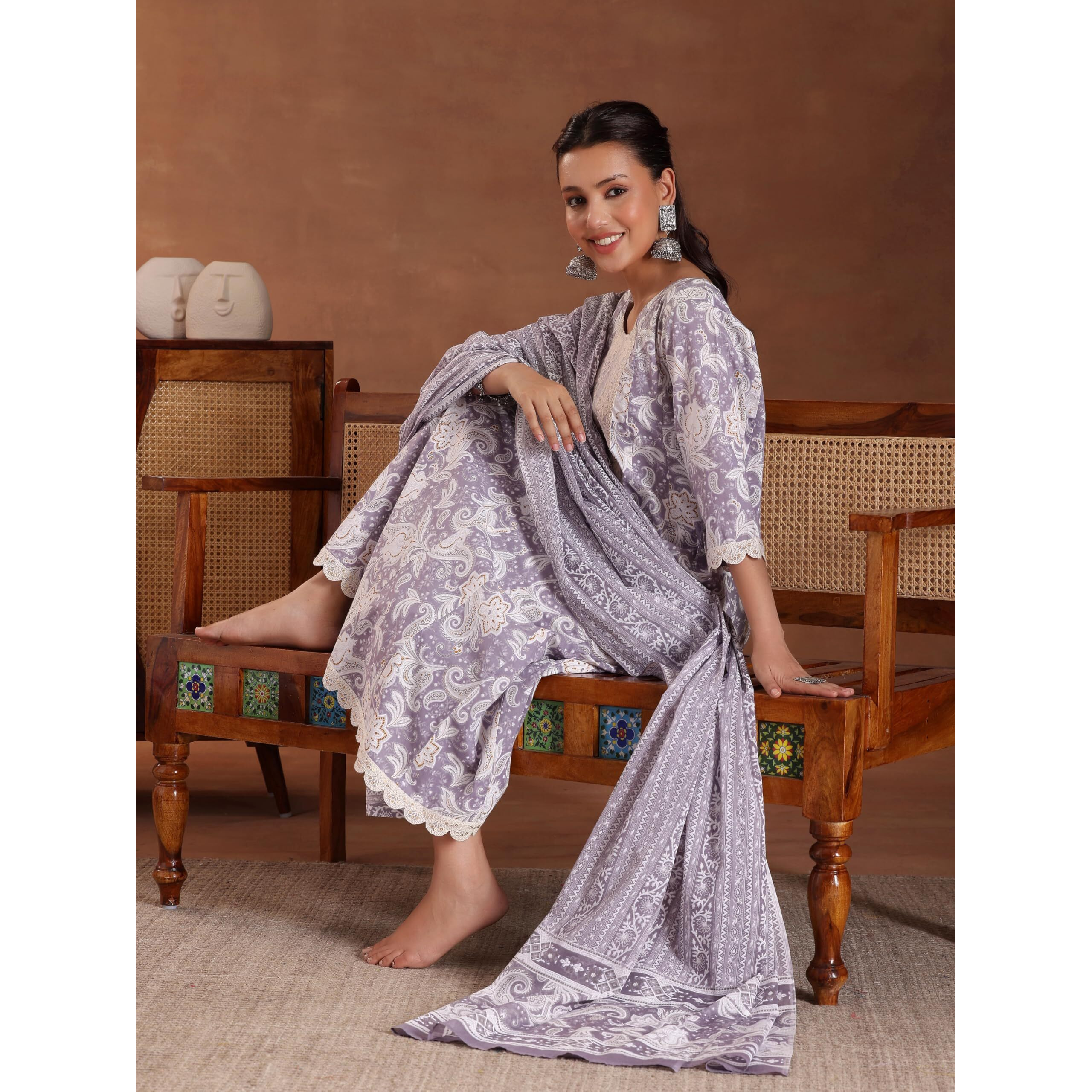 Libas Mauve Pure Cotton Printed Kurta Sets For Women