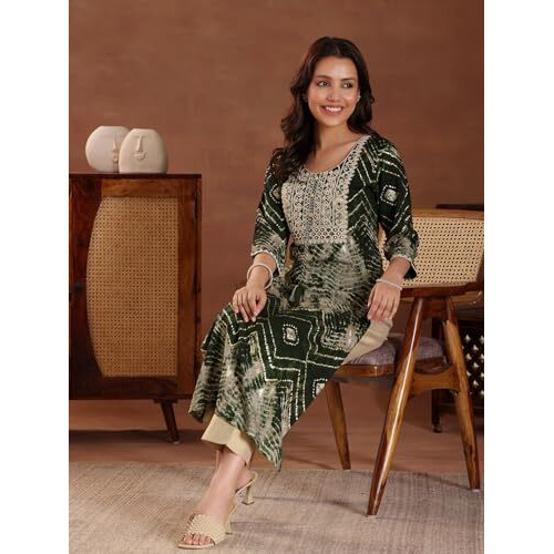 Libas Women's Silk Printed Regular Kurta (29249 Green