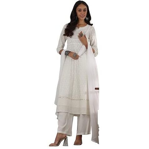 Libas White Pure Cotton Embroidered Kurta Sets For Women