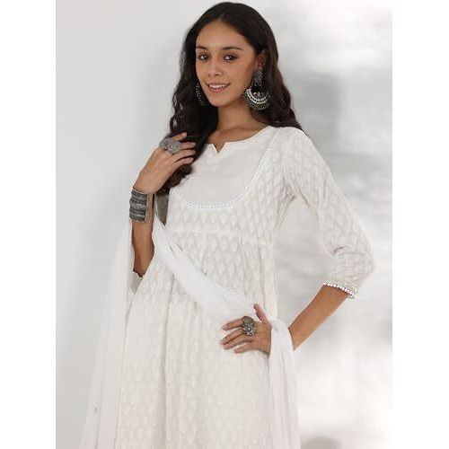 Libas White Pure Cotton Embroidered Kurta Sets For Women
