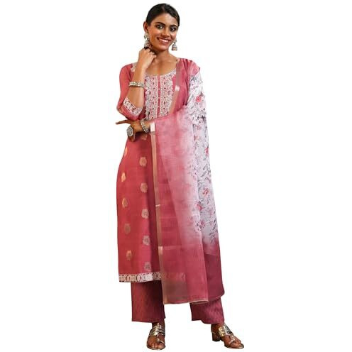 Libas Women's Silk Blend Kurta Sets (49125_Pink_Xl)