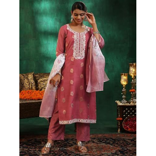 Libas Women's Silk Blend Kurta Sets (49125_Pink_Xl)